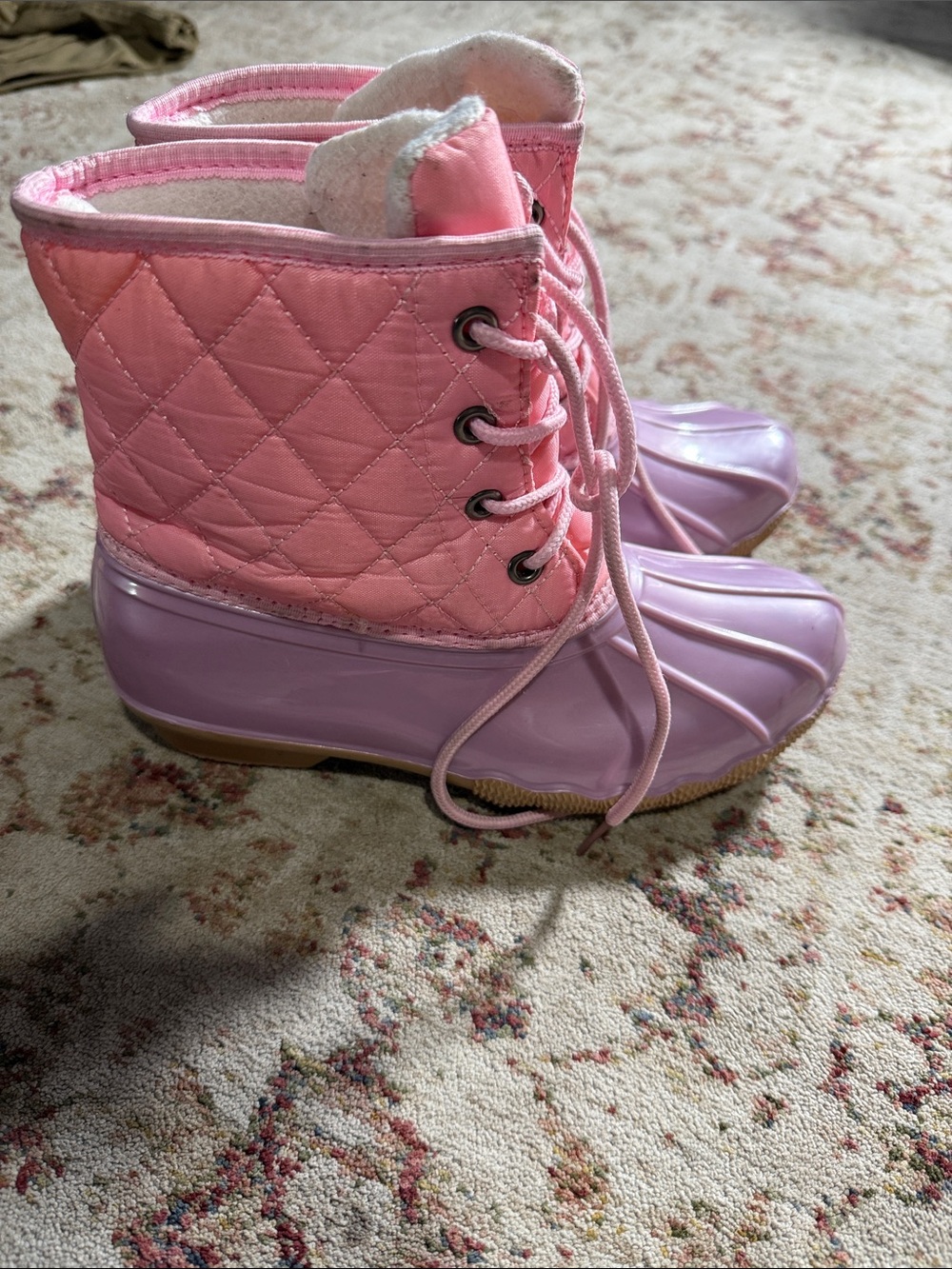 Toddler Girls Quilted Pink and Lavender Waterproof Duck Boots